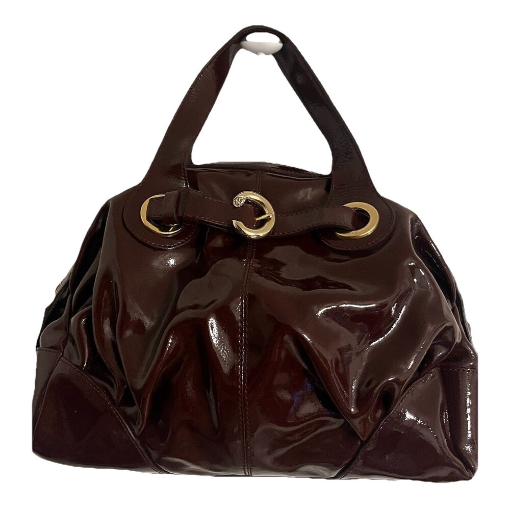 Francesco Biasia Burgundy Patent Leather Top Handle Satchel Double Handle Purse
